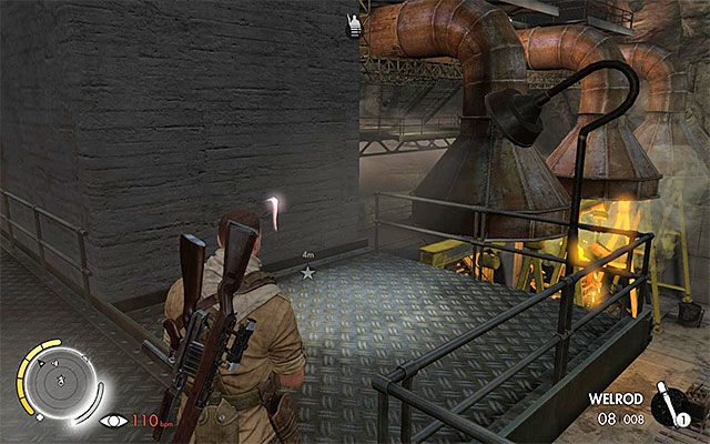 Miejsce podłożenia ładunku w północno-wschodniej części hali - Podłożenie czterech ładunków wybuchowych przy filarach | Misja 8 - Ratte Factory - Sniper Elite III: Afrika - poradnik do gry