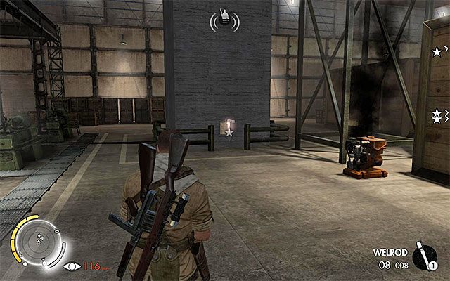 Miejsce podłożenia ładunku w południowo-wschodniej części hali - Podłożenie czterech ładunków wybuchowych przy filarach | Misja 8 - Ratte Factory - Sniper Elite III: Afrika - poradnik do gry