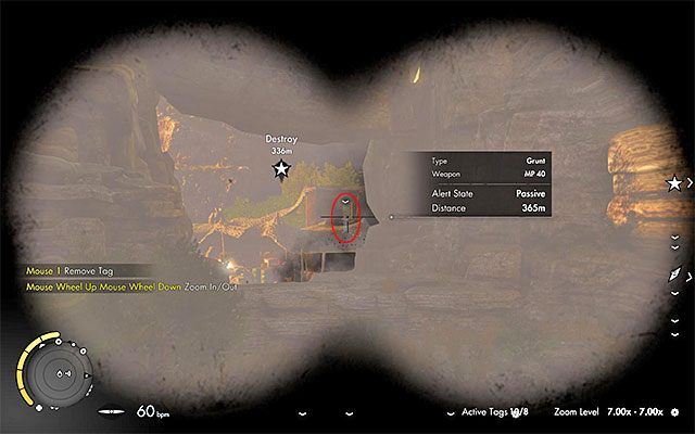 Po zajęciu miejsca w gnieździe snajperskim wyceluj ze snajperki w przeciwnika oddalonego o kilkaset metrów na zachód od bohatera - Dalekie strzały | Sekrety - Misja 3 | Sniper Elite III Afrika - Sniper Elite III: Afrika - poradnik do gry