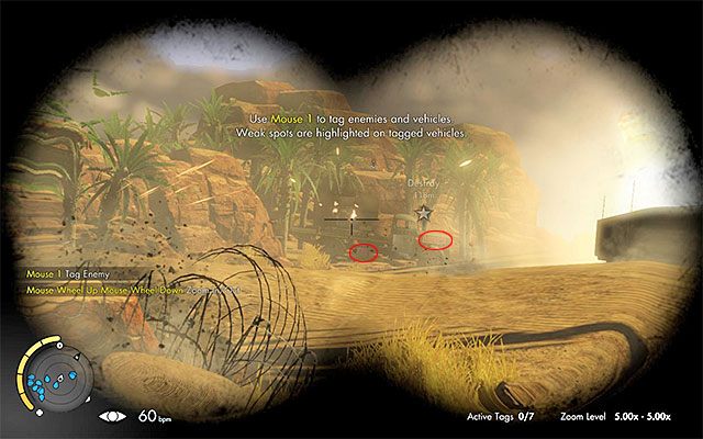 Obejrzyj scenkę przerywnikową informującą o pojawieniu się ciężkiej artylerii (punkt 4 na mapie) - Zniszczenie ciężkiej artylerii | Misja 1 - Siege of Tobruk | Sniper Elite III - Sniper Elite III: Afrika - poradnik do gry