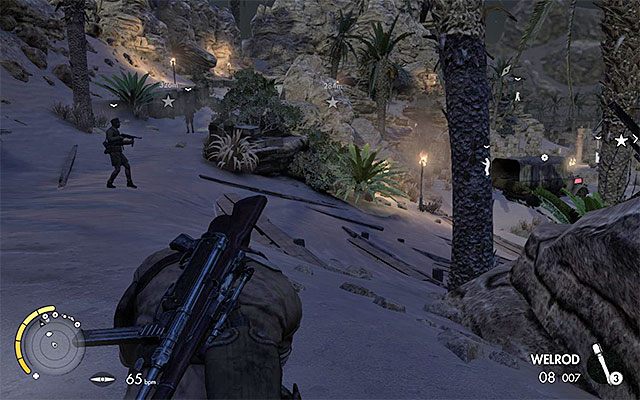Do zlikwidowania jest dwóch wrogów pilnujących górskiej ścieżki - Wyeliminowanie pierwszego wrogiego oficera | Misja 2 - Gaberoun - Sniper Elite III: Afrika - poradnik do gry