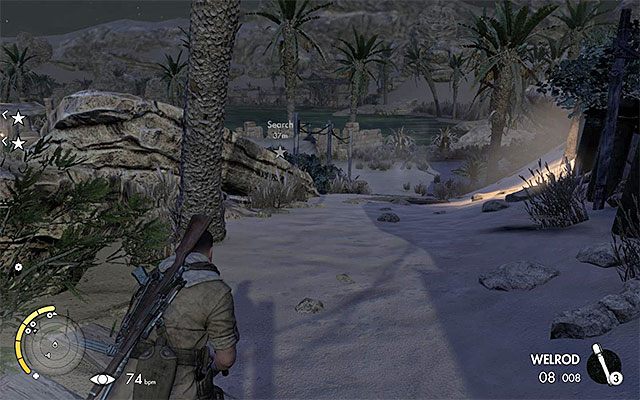 Skorzystanie z południowej ścieżki jest najbezpieczniejsze - Wyeliminowanie pierwszego wrogiego oficera | Misja 2 - Gaberoun - Sniper Elite III: Afrika - poradnik do gry