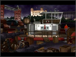 Może jakoś uda mi się wślizgnąć na tę drabinkę - [Nico] LONDYN - Statek - Broken Sword II: The Smoking Mirror - poradnik do gry