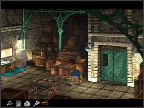 Nacisnąłem przycisk z lewej strony drzwi windy, a kiedy ta zjechała, wsiadłem do środka - [George] MARSYLIA - Magazyn - Broken Sword II: The Smoking Mirror - poradnik do gry
