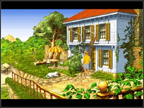 Za stolikiem leżał konar drzewa, który do tego się doskonale nadawał - [George] KARAIBY - Plaża - Broken Sword II: The Smoking Mirror - poradnik do gry
