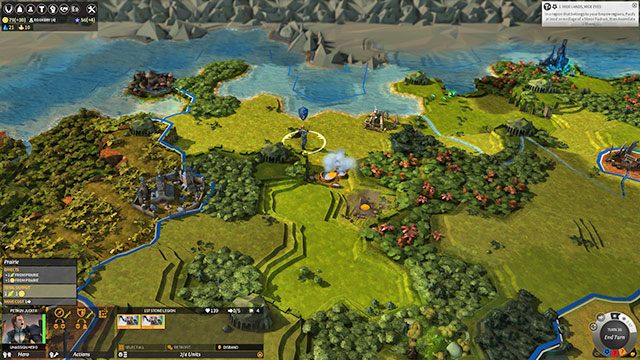 Przykład zasięgu widzenia. Klif blokuje widoczność, łagodne wzgórze nie. Gdyby jednostka stała na klifie, widziałaby cały teren poniżej. - Eksploracja | Podstawy Endless Legend - Endless Legend - poradnik do gry