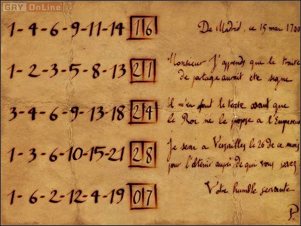 W pierwszym szeregu dodajesz do kolejnych liczb naprzemiennie wartości 3 i 2 - Część 6 | Opis przejścia | Wersal 2 Testament Króla - Wersal 2: Testament Króla - poradnik do gry