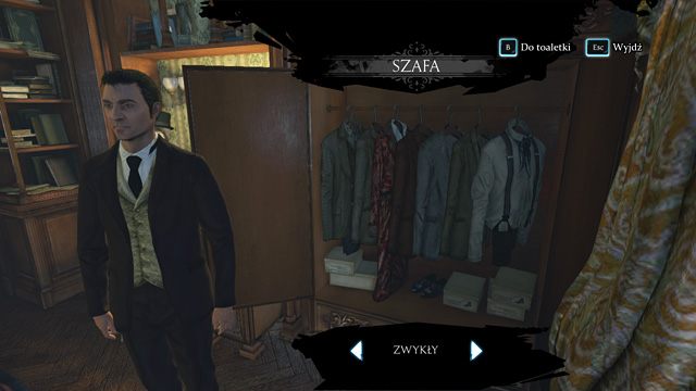 Holmes w trakcie zmiany ubrania. - Dołącz do Lestradea w Woodmans Lee - Los Czarnego Piotra - Sherlock Holmes: Zbrodnia i kara - poradnik do gry