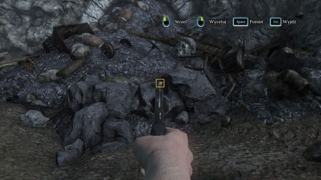 Jako Watson strzel do owego pakunku, celując nieco poniżej niego - Zbadaj tory przy rozjeździe oraz kopalnie - Zagadka na torach - Sherlock Holmes: Zbrodnia i kara - poradnik do gry