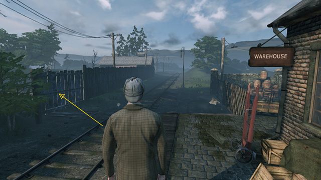 Wyjdź z budynku i maszeruj w prawo wzdłuż torów - Zbadaj odnogę torów w Evesham - Zagadka na torach - Sherlock Holmes: Zbrodnia i kara - poradnik do gry