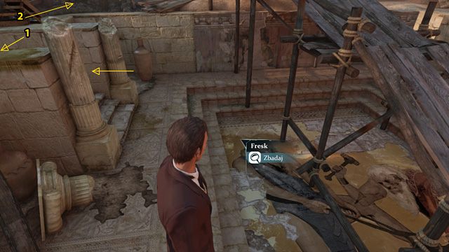 1 - do obszaru 2, 2 - do obszaru 5. - Przeszukaj teren wykopalisk - Krwawa łaźnia - Sherlock Holmes: Zbrodnia i kara - poradnik do gry