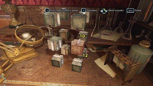 Zamień miejscami dwie prawe tylne kostki: środkową (10) i dolną (12) - Znajdź narzędzie zbrodni - Krwawa łaźnia - Sherlock Holmes: Zbrodnia i kara - poradnik do gry