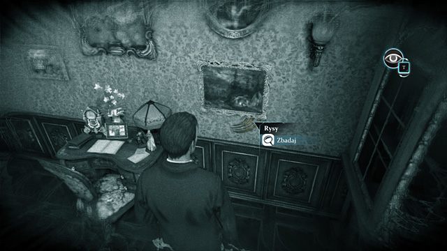 Za obrazem ukryty jest sejf. - Rozejrzyj się po pokoju dziennym - Afera w Abbey Grange - Sherlock Holmes: Zbrodnia i kara - poradnik do gry