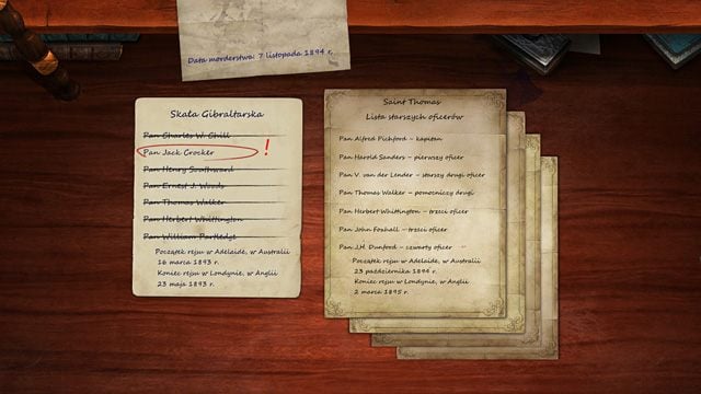 Efekt eliminacji oficerów z czterech list. - Poszukaj podejrzanych wśród marynarzy - Afera w Abbey Grange - Sherlock Holmes: Zbrodnia i kara - poradnik do gry