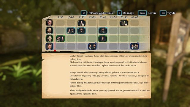 Rzeczywisty przebieg wydarzeń. - Ustal chronologię wydarzeń w dniu zabójstwa - Dramat w Kew Gardens - Sherlock Holmes: Zbrodnia i kara - poradnik do gry