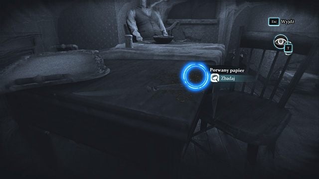 Strzępki porwanego papieru na stole kuchennym. - Przeszukaj mieszkanie Turnera - Spacer po Half Moon Street - Sherlock Holmes: Zbrodnia i kara - poradnik do gry