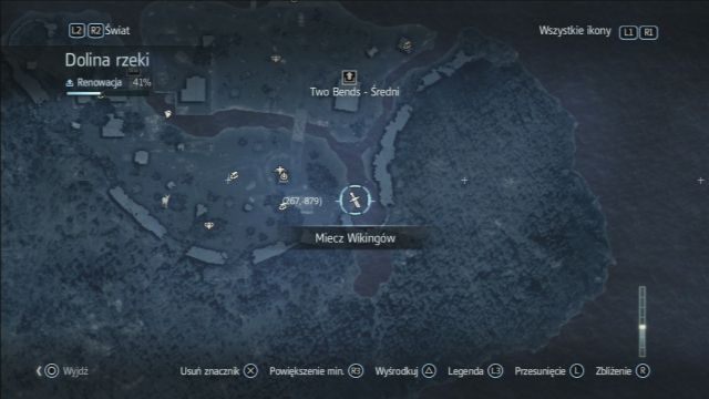 Lokalizacja miecza wikingów na mapie w Ash Creek. - Miecze Wikingów | Przedmioty do zebrania | Assassins Creed Rogue - Assassins Creed: Rogue - poradnik do gry