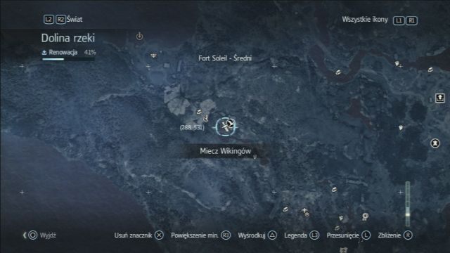 Lokalizacja miecza wikingów na mapie w Old Growth Forest. - Miecze Wikingów | Przedmioty do zebrania | Assassins Creed Rogue - Assassins Creed: Rogue - poradnik do gry