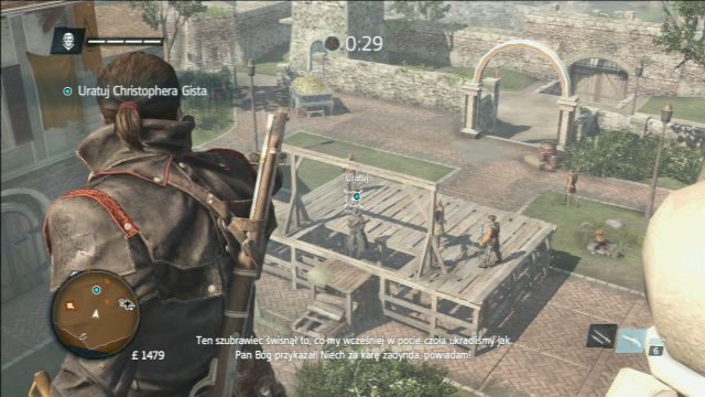 Użyj pistoletu, by przestrzelić linę. - 02 - Długi spacer, krótki upadek | Sekwencja 3 | Solucja Assassins Creed Rogue - Assassins Creed: Rogue - poradnik do gry