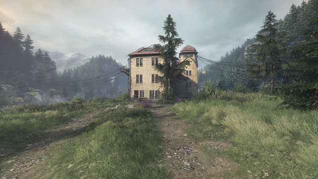 Znajdujesz się u stóp tamy - udaj się do żółtego budynku po prawej stronie i wejdź do środka - Samobójstwo | Opis przejścia Zaginięcie Ethana Cartera - Zaginięcie Ethana Cartera - poradnik do gry