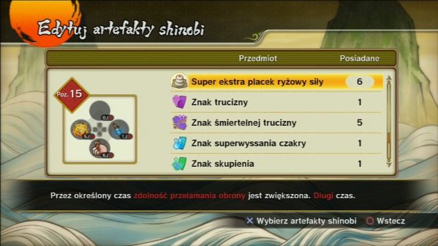 Warto wyposażyć się w odpowiednie artefakty ninja. - Runda kwalifikacyjna - Światowy Turniej Ninja - Klasa A - Naruto Shippuden: Ultimate Ninja Storm Revolution - poradnik do gry