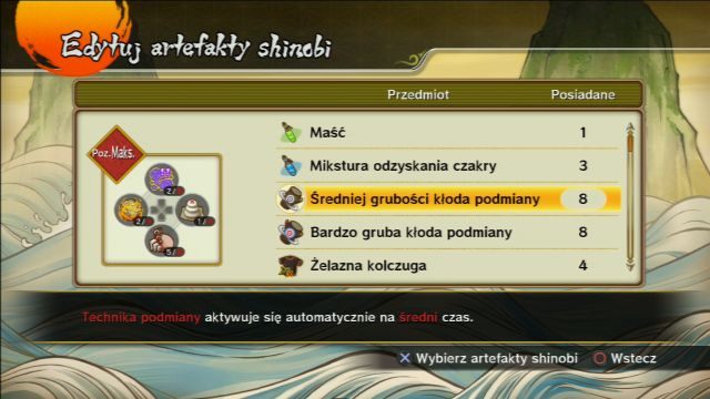 Przed walką możesz dobrać interesujące cię artefakty ninja. - Przedmioty użytkowe - Naruto Shippuden: Ultimate Ninja Storm Revolution - poradnik do gry