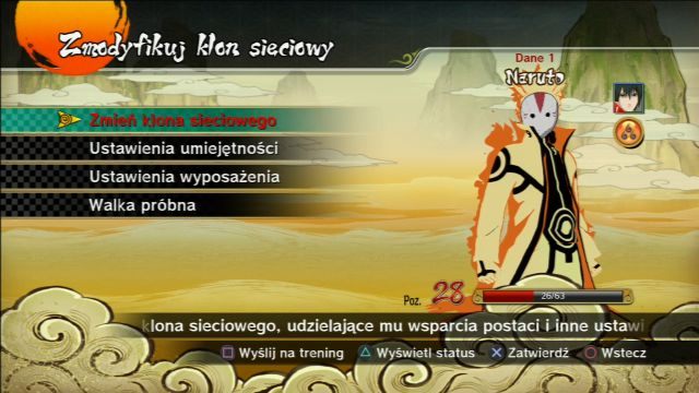 Wciskając odpowiedni klawisz w menu modyfikacji klona możesz wysłać go na trening. - Klon Sieciowy i trening - Walka Online - Naruto Shippuden: Ultimate Ninja Storm Revolution - poradnik do gry