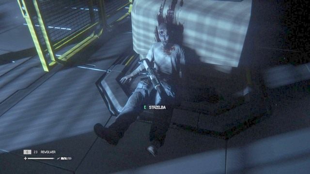 Przy najbliższej okazji skręć w prawo i zabierz ze zwłok strzelbę oraz kartę - Znajdź drogę do biura szeryfa | Opis przejścia Obcy Izolacja - Obcy: Izolacja - poradnik do gry