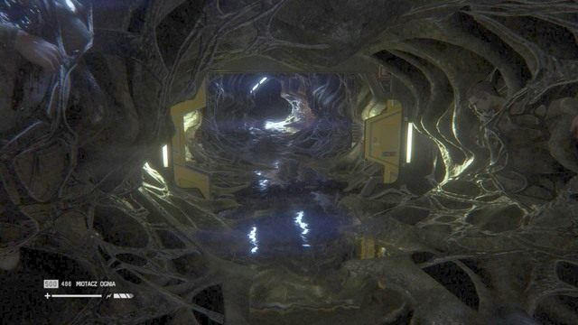 Wróć do miejsca, centralnego (tym, w którym znajduje się stacja zapisu stanu gry) i przejdź przez drzwi po lewej stronie - Zniszcz gniazdo | Opis przejścia Obcy Izolacja - Obcy: Izolacja - poradnik do gry