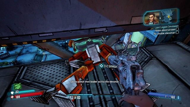 Podejdź do windy i zniszcz robota, który ją blokuje atakiem wręcz (domyślnie V) - Lost Legion Invasion | Zadania główne w Borderlands The Pre-Sequel - Borderlands: The Pre-Sequel! - poradnik do gry