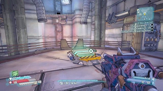Żeby skoczyć na wyższe piętro strzel w urządzenie obok skoczni po czym na nią wejdź - A New Direction | Zadania główne w Borderlands The Pre-Sequel - Borderlands: The Pre-Sequel! - poradnik do gry