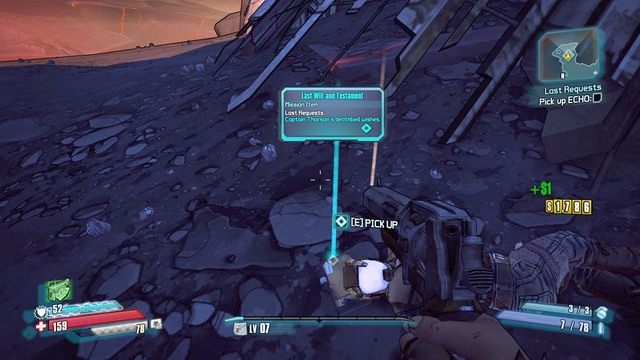 Obszukaj zwłoki i zabierz z ziemi Echo com po czym odsłuchaj wiadomości od zabitego żołnierza - Last Requests | Misje poboczne - Regolith Range w Borderlands The Pre-Sequel - Borderlands: The Pre-Sequel! - poradnik do gry