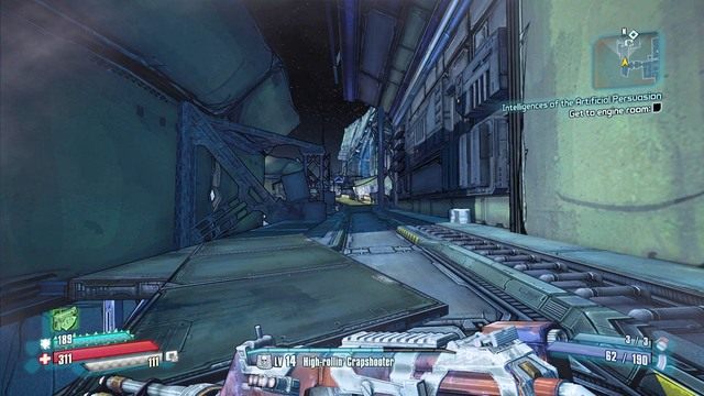 W miejscu pokazanym na zdjęciu zostaniesz zaatakowany przez bandytów oraz wieżyczkę strzelającą rakietami - Intelligences of the Artificial Persuasion | Zadania główne w Borderlands - Borderlands: The Pre-Sequel! - poradnik do gry