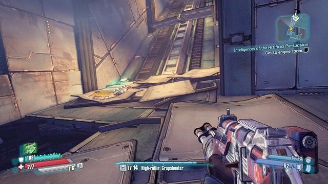 Przechodź przez kolejne korytarze a dojdziesz do małej skoczni, która zabierze cię na wyższe poziomy - Intelligences of the Artificial Persuasion | Zadania główne w Borderlands - Borderlands: The Pre-Sequel! - poradnik do gry