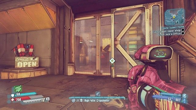 Żeby dostać się do samego biura musisz uruchomić Claptrapa z pobliskiego sklepu - Home Sweet Home | Zadania główne w Borderlands The Pre-Sequel - Borderlands: The Pre-Sequel! - poradnik do gry