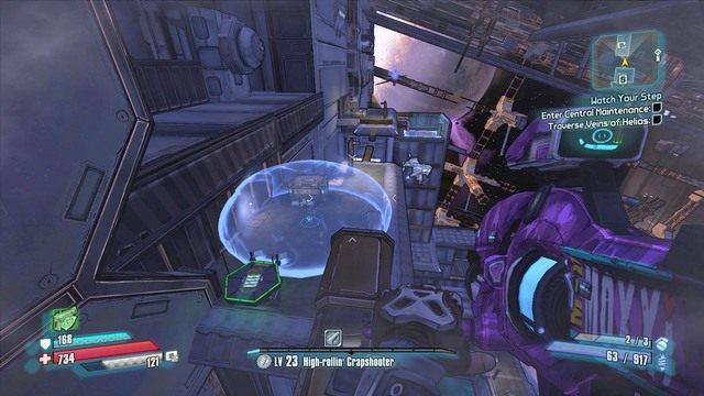 Obrazek przedstawia w oddali szyb, do którego musisz skoczyć a jak tylko wylądujesz, wyeliminuj wszystkich przeciwników - Watch Your Step | Zadania główne w Borderlands The Pre-Sequel - Borderlands: The Pre-Sequel! - poradnik do gry