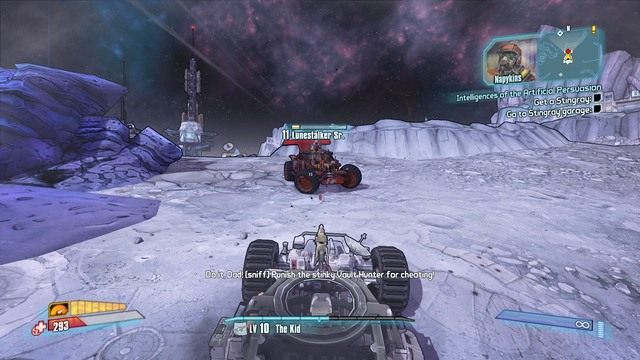 Po chwili Lunestalker junior, którego właśnie pokonałeś pobiegnie z płaczem do taty - Pop Racing | Misje poboczne - Triton Flats w Borderlands The Pre-Sequel - Borderlands: The Pre-Sequel! - poradnik do gry