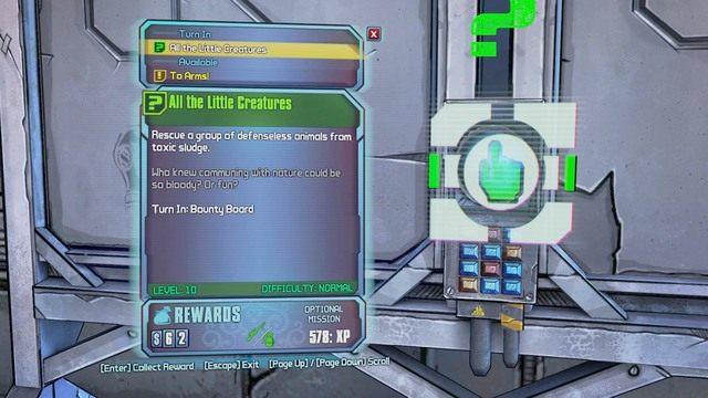 Po zabiciu przeciwników wróć do bounty board w Triton Flats po nagrodę (mod do granatów lub karabin snajperski) - All the Little Creatures | Misje poboczne - Triton Flats w Borderlands - Borderlands: The Pre-Sequel! - poradnik do gry