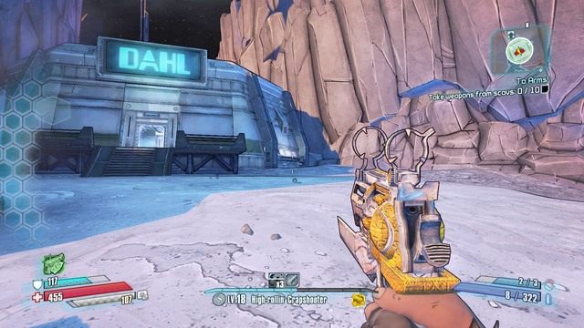 Po zebraniu 30 broni udaj się na zachód i wybierz jednego z trzech członków stowarzyszenia (nieważne kogo wybierzesz) - To Arms! | Misje poboczne w Borderlands The Pre-Sequel - Triton Flats - Borderlands: The Pre-Sequel! - poradnik do gry