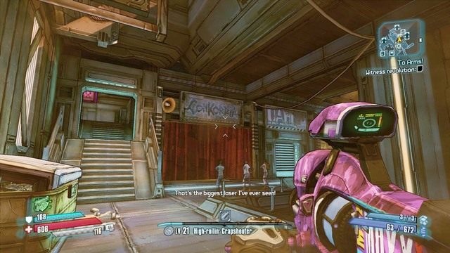 Po zebraniu 50 broni udaj się do wskazanego miejsca w Concordii i zobacz co Papa przygotował z twoich datków - To Arms! | Misje poboczne w Borderlands The Pre-Sequel - Triton Flats - Borderlands: The Pre-Sequel! - poradnik do gry