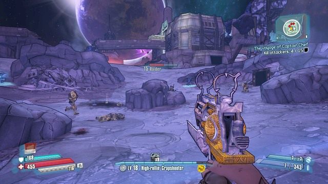 Kolejną częścią zadania jest obrona przybysza - The Voyage of Captain Chef | Misje poboczne - Triton Flats w Borderlands - Borderlands: The Pre-Sequel! - poradnik do gry