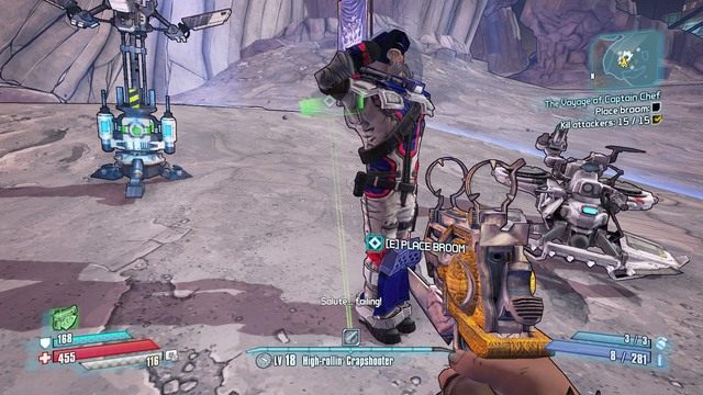 Zabierz stojak i podstaw go pod jego ramię po czym po raz kolejny zakręć kołem przy fladze - The Voyage of Captain Chef | Misje poboczne - Triton Flats w Borderlands - Borderlands: The Pre-Sequel! - poradnik do gry