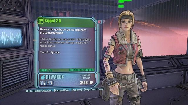 Po zabiciu 15 przeciwników bronią laserową możesz wrócić do Springs w Concordii a w nagrodę uzyskasz doświadczenie - Zapped 2.0 | Misje poboczne - Concordia | Borderlands The Pre-Sequel - Borderlands: The Pre-Sequel! - poradnik do gry
