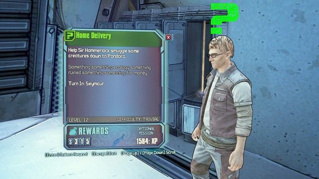 Po wykonaniu zadania możesz wrócić do Seymoura po nagrodę w postaci karabinu snajperskiego - Home Delivery | Misje poboczne - Concordia | Borderlands The Pre-Sequel - Borderlands: The Pre-Sequel! - poradnik do gry