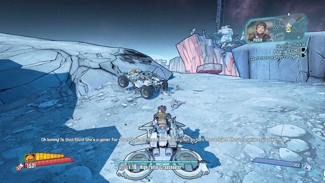 W południowej części Triton Flats znajdziesz kolejny wrak z ECHO (nie zabicie tamtejszych rathyds powiększy ilość doświadczenia jako nagrodę) - Another Pickle | Misje poboczne - Outlands Canyon | Borderlands The Pre-Sequel - Borderlands: The Pre-Sequel! - poradnik do gry