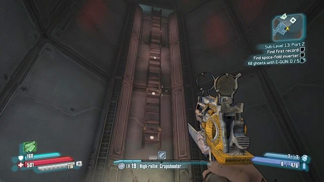 Żeby przejść do kolejnych części ośrodka musisz skorzystać z drabiny znajdującej się zaraz nad zwłokami - Sub-Level 13 Part 2 | Misje poboczne - Outlands Canyon | Borderlands - Borderlands: The Pre-Sequel! - poradnik do gry