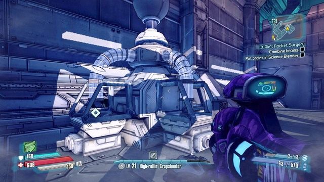Po wybuchu podejdź do blendera obok i scal ze sobą dwa mózgi - It Aint Rocket Surgery | Misje poboczne - Research and Development - Borderlands: The Pre-Sequel! - poradnik do gry