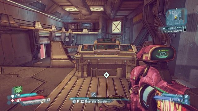 Musisz podejść także do konsoli obok schodów i zainicjować procedurę a po kilku nieudanych próbach po prostu do niej strzel - An Urgent Message | Misje poboczne - Jacks Office | Borderlands The Pre-Sequel - Borderlands: The Pre-Sequel! - poradnik do gry