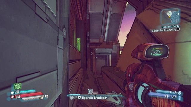 Żeby się do niego dostać musisz obejść filar pokazany na obrazku gdzie będzie znajdował się przycisk - Boarding Party | Misje poboczne - Jacks Office | Borderlands The Pre-Sequel - Borderlands: The Pre-Sequel! - poradnik do gry