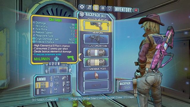 Otwórz ekwipunek a znajdziesz broń misji (Chill Aegis) - Hot Head | Misje poboczne - Jacks Office | Borderlands The Pre-Sequel - Borderlands: The Pre-Sequel! - poradnik do gry